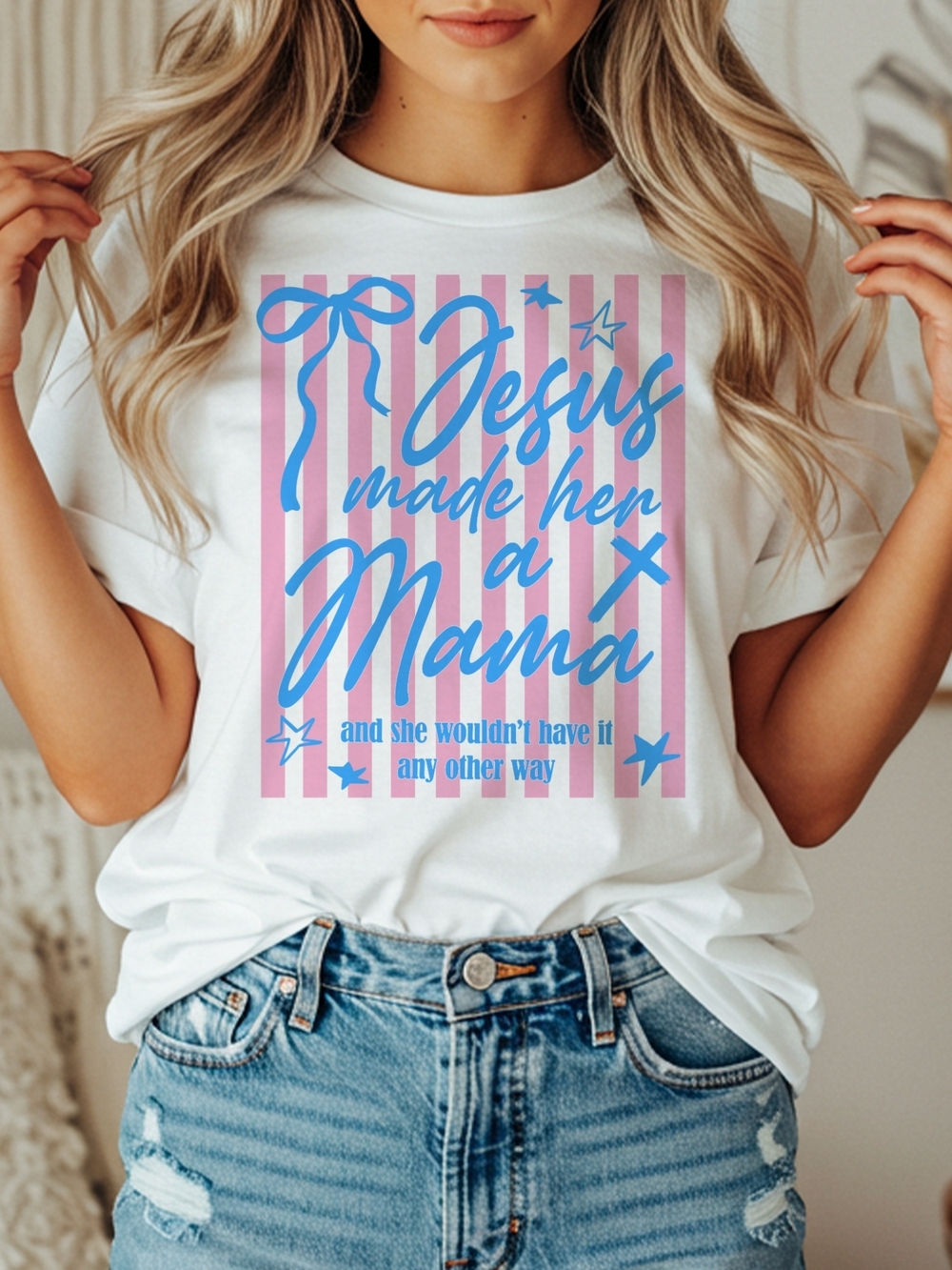 White 'Jesus Made Her a Mama' Short Sleeve Tee